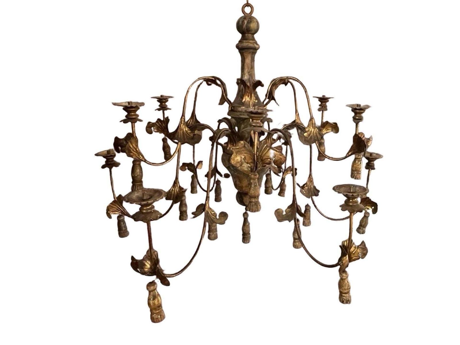 photo furniture 20th Century Italian Iron And Wood Pair Of Chandeliers