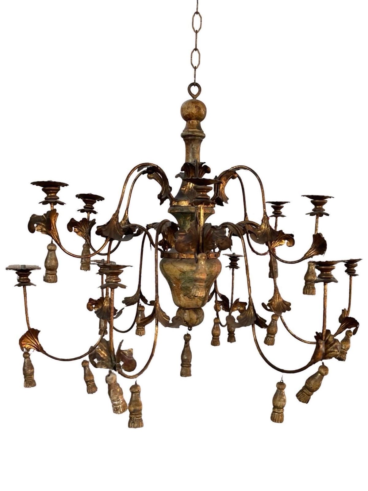 photo vintage 20th Century Italian Iron And Wood Pair Of Chandeliers