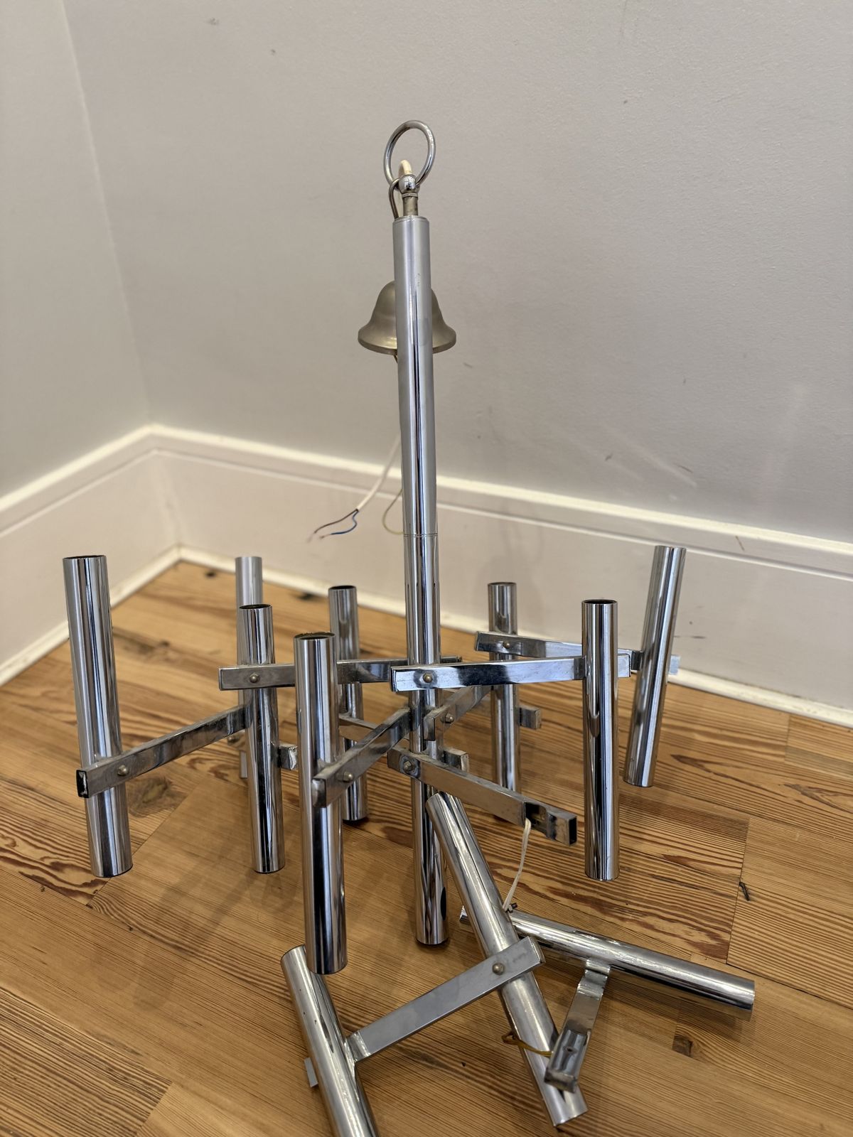 Vintage Italian Gaetano Sciolari Style Chrome Metal Chandelier (Needs Restoration) photo vintage