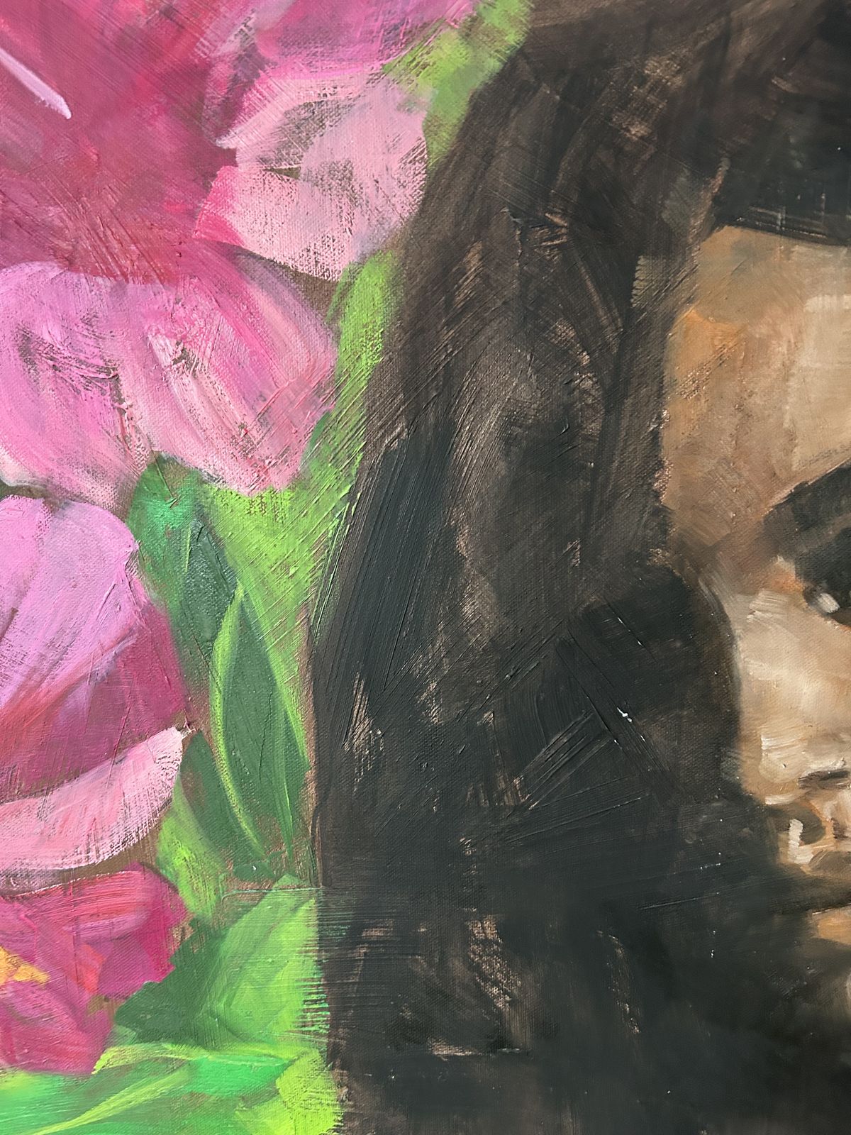 Very Large Framed Original Oil On Canvas Painting Of A Tahitian Girl By Pascale Taurua photo vinterior