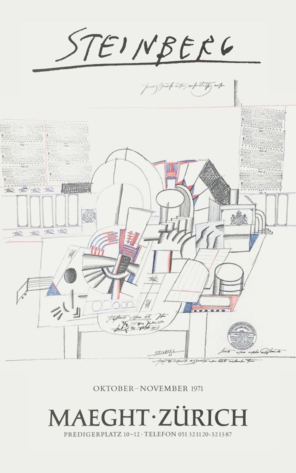 Saul Steinberg Poster Poster Vintage Expo Zurich 1971 Galerie Maeght