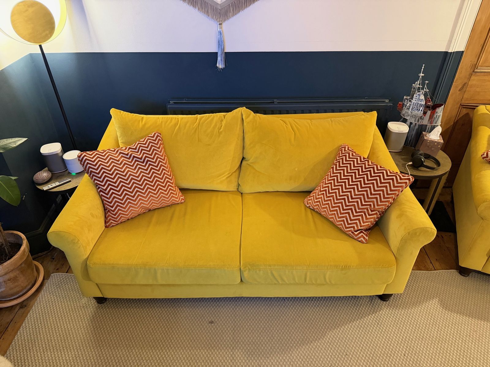 Heal's Devon 3str Sofa & Arm Chair   Smart Velvet Luxe Canary Yellow photo furniture