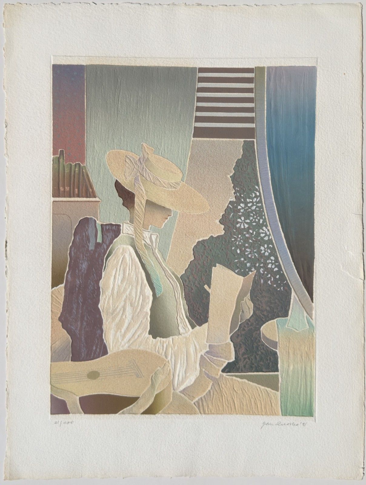 Jan Znosko Carborundum Engraving Signed Numbered 1991 Art Deco Women Art