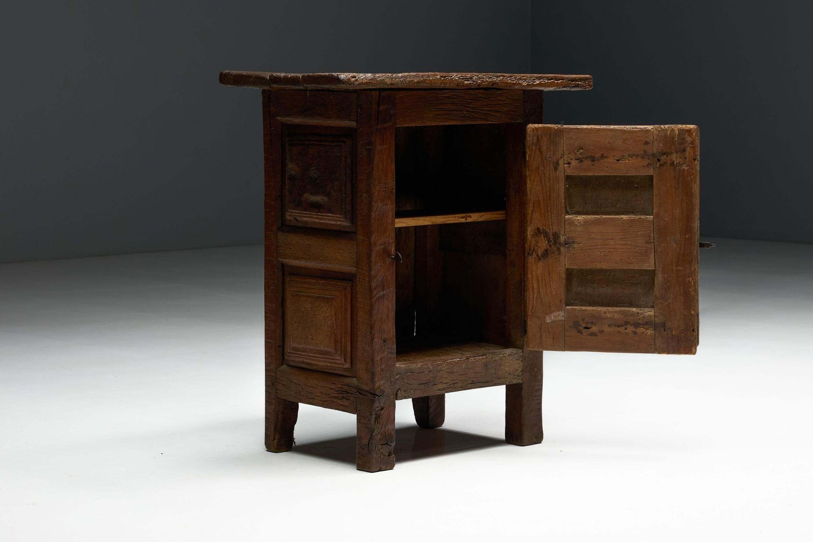 Furniture Antique Rustic Oak Cabinet, France, 19th Century photo