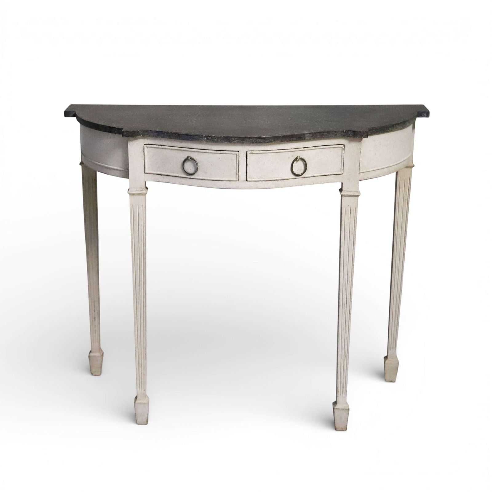 Decorative Serpentine Fronted Console Table In Antique White With Faux Slate Top