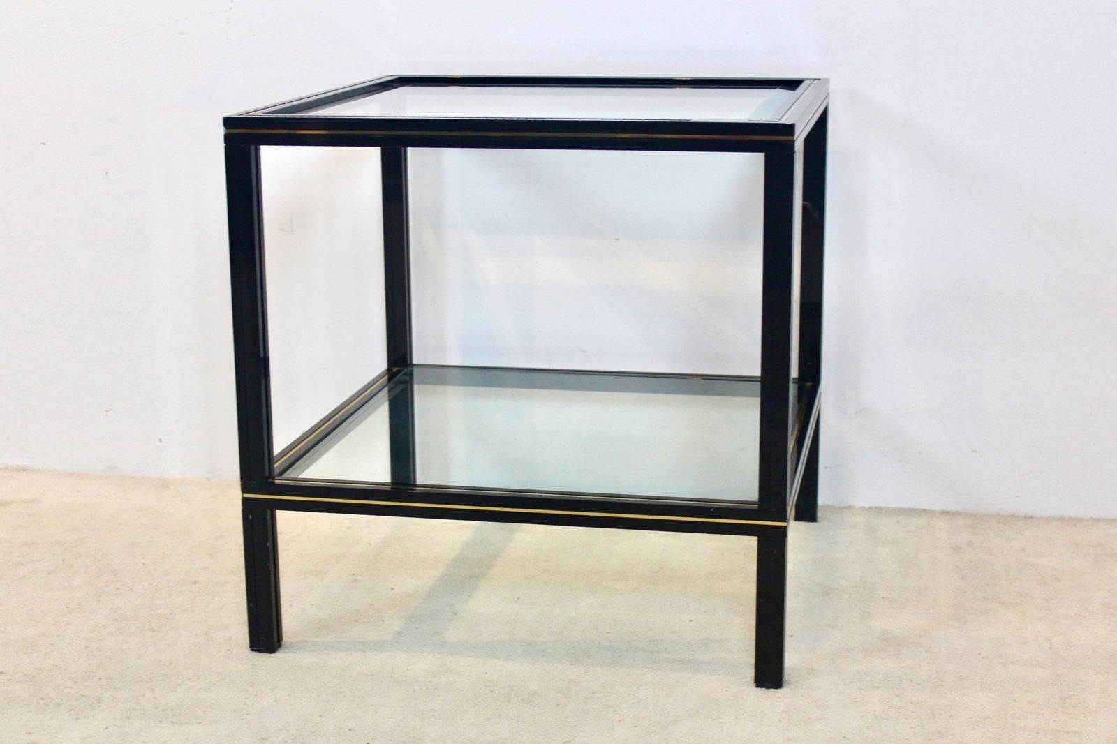 Pierre Vandel Black Aluminum And Brass Side Table, France, 1970s photo vintage