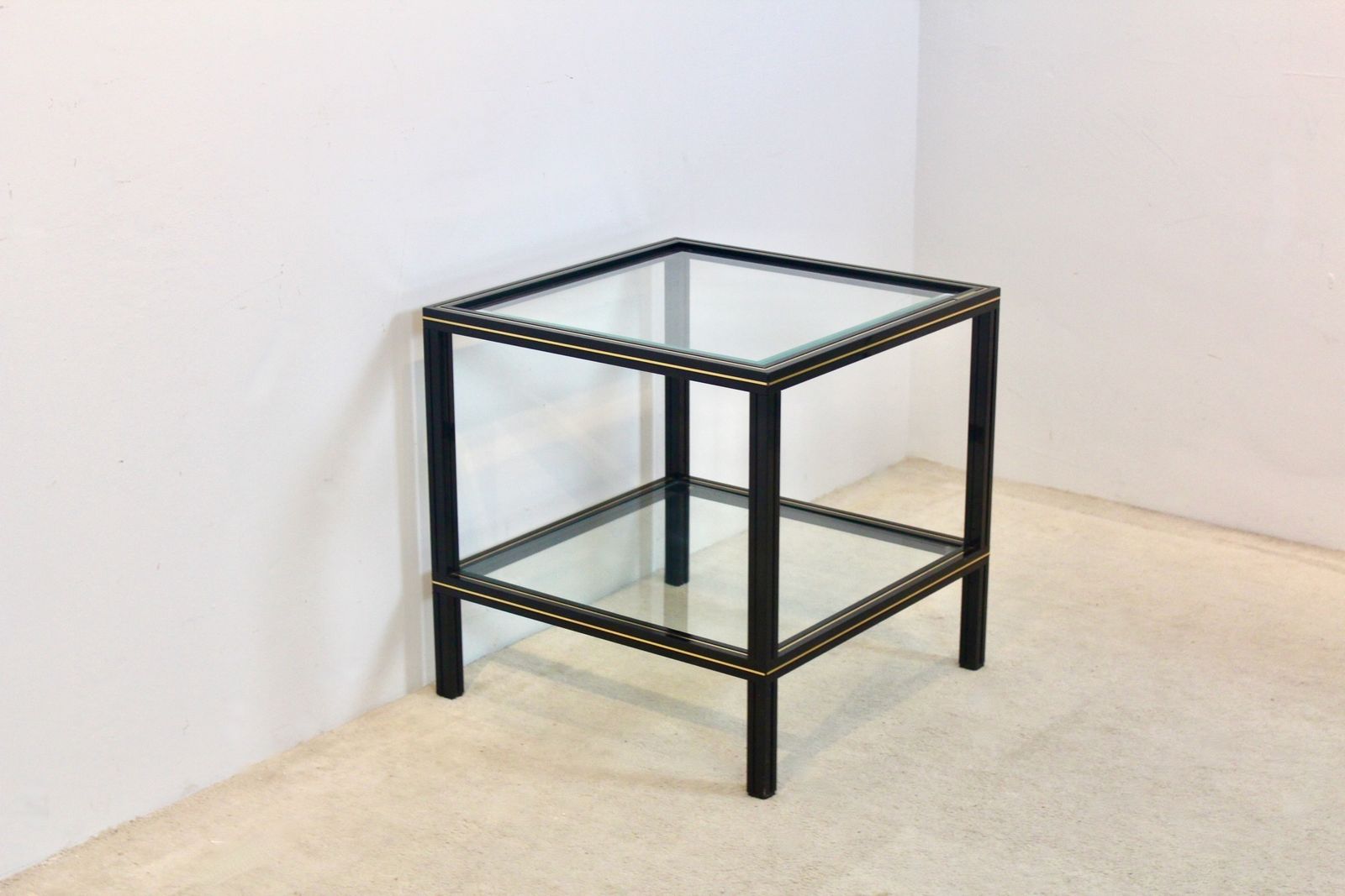Furniture Pierre Vandel Black Aluminum And Brass Side Table, France, 1970s photo