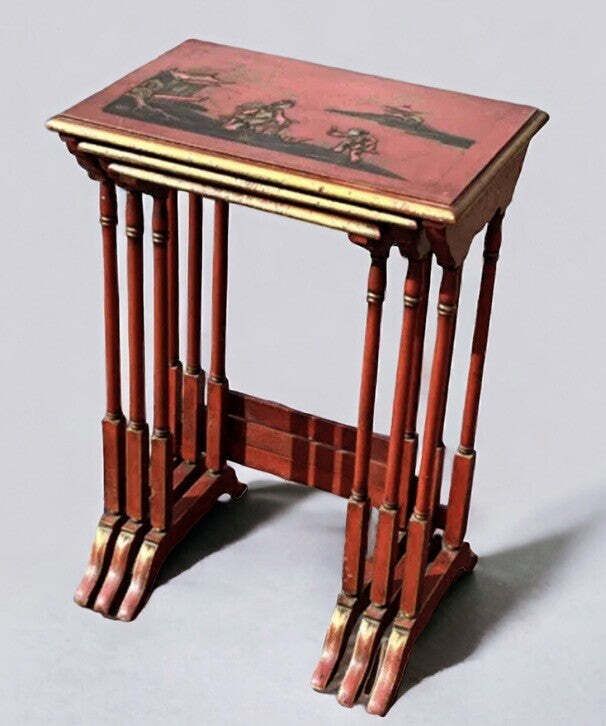 Edwardian Red Japanned Nest Of Tables photo for sale