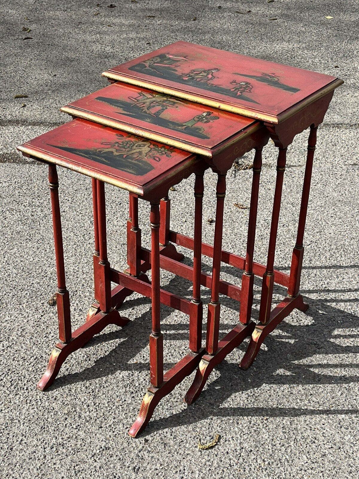 photo for sale Edwardian Red Japanned Nest Of Tables