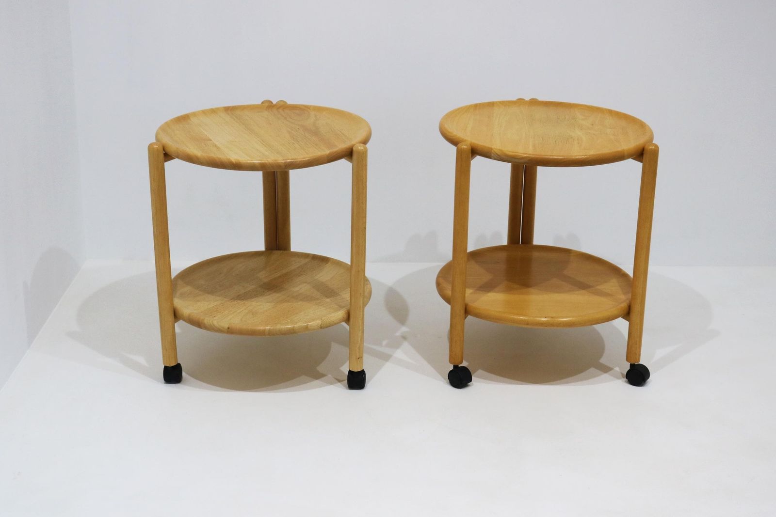 Pair Of Vintage Danish Foldable Rolling Bar Carts With Removable Trays By Quistgaard photo for sale