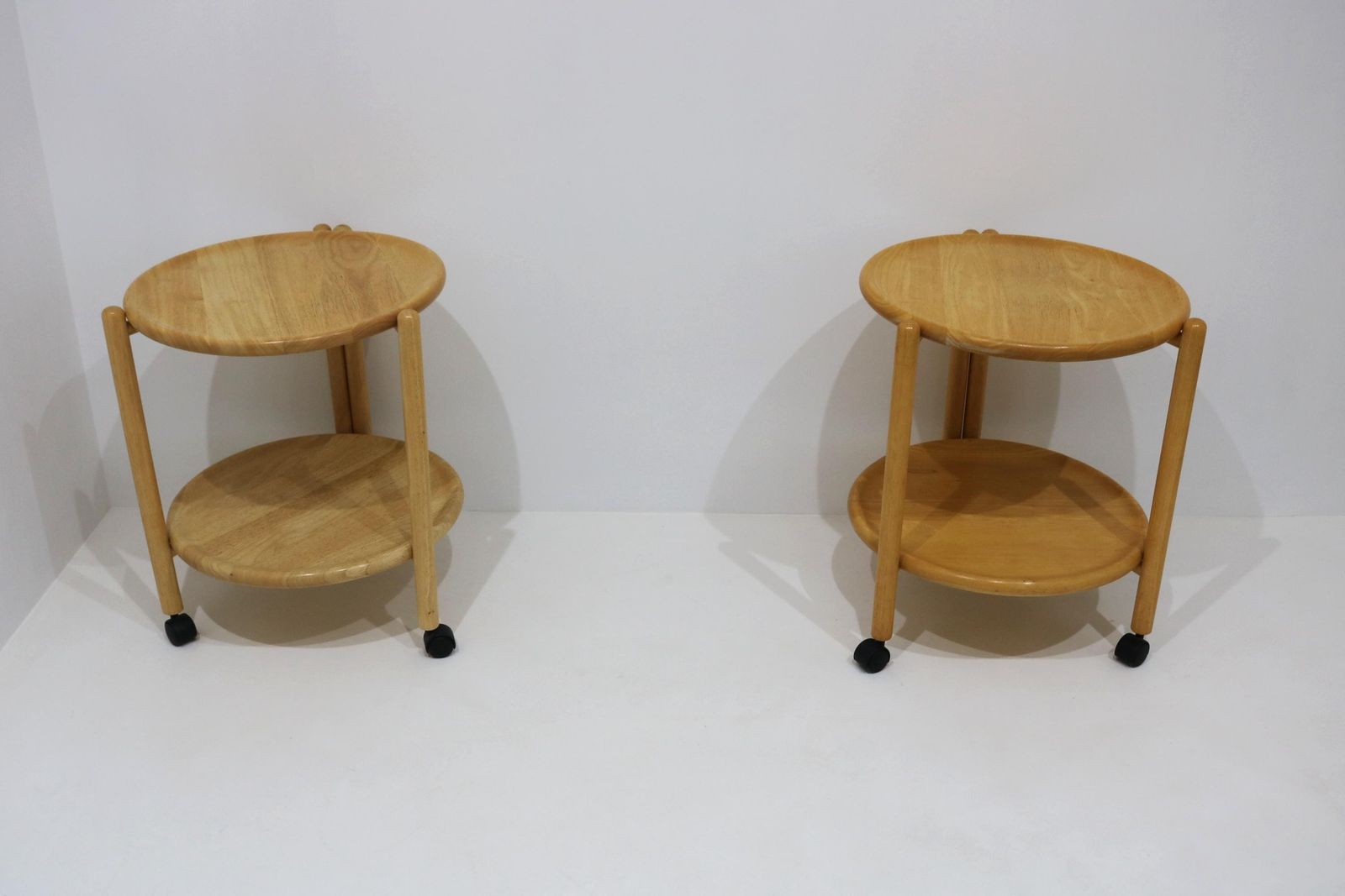 Pair Of Vintage Danish Foldable Rolling Bar Carts With Removable Trays By Quistgaard photo vintage