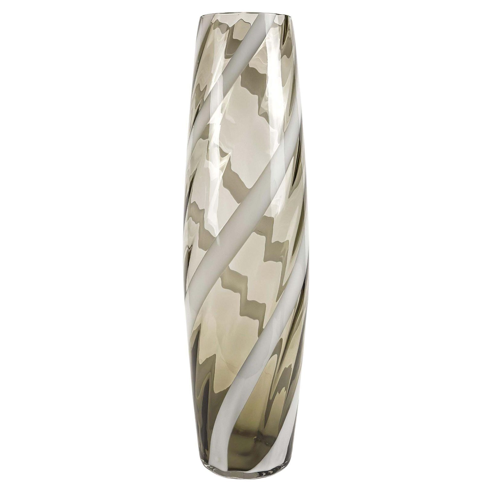 Tall Glass Floor Vase, Striped Design, Italian Mid Century 1960s