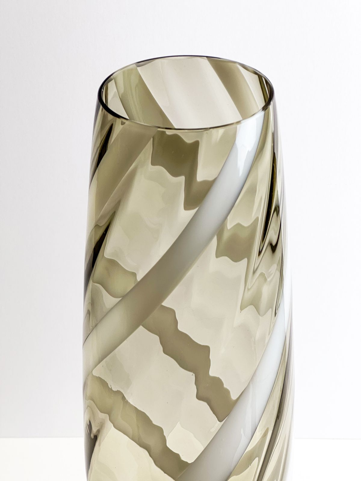 photo for sale Tall Glass Floor Vase, Striped Design, Italian Mid Century 1960s