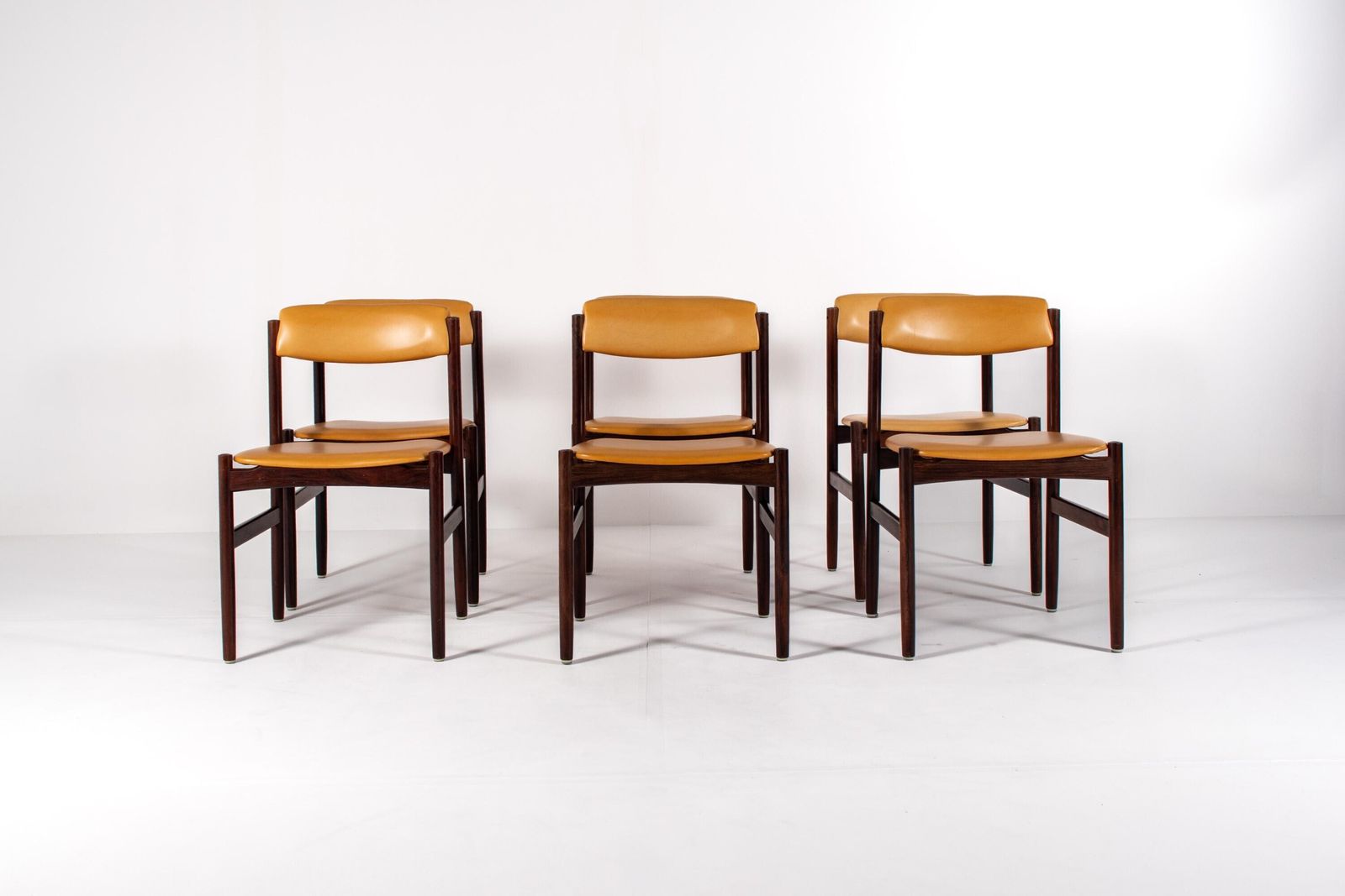 Set Of 6 Danish Mid Century Rosewood Dining Chairs With Yellow Skai, 1960s photo furniture
