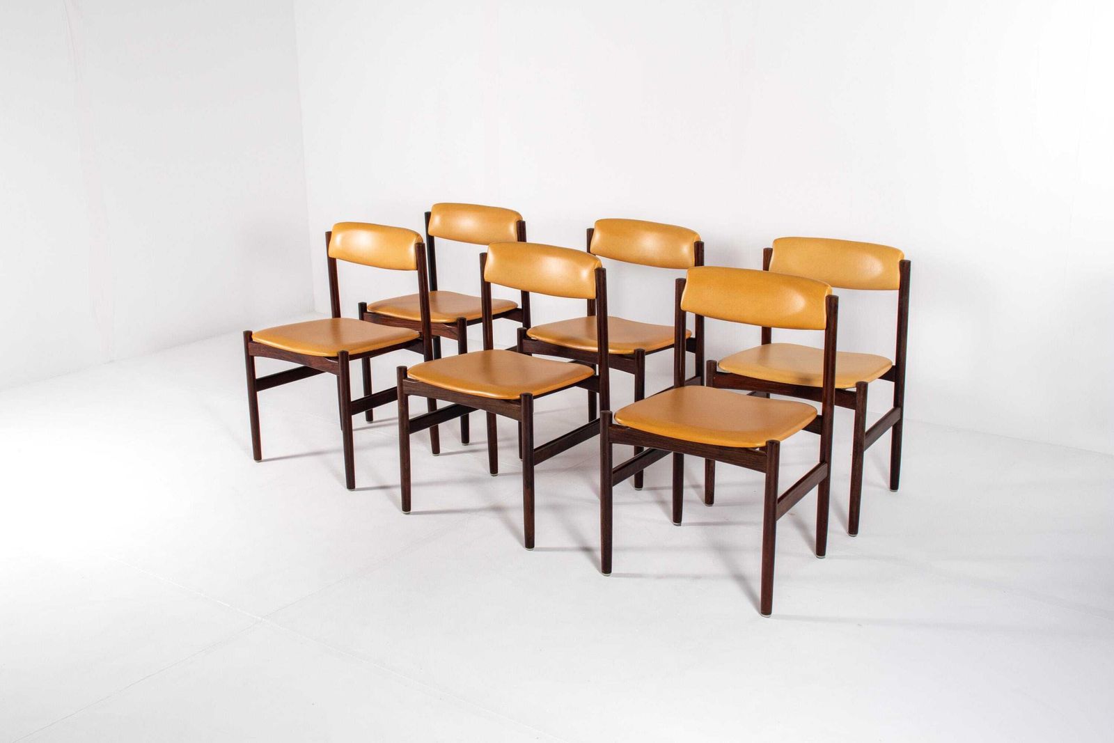 Set Of 6 Danish Mid Century Rosewood Dining Chairs With Yellow Skai, 1960s photo Furniture