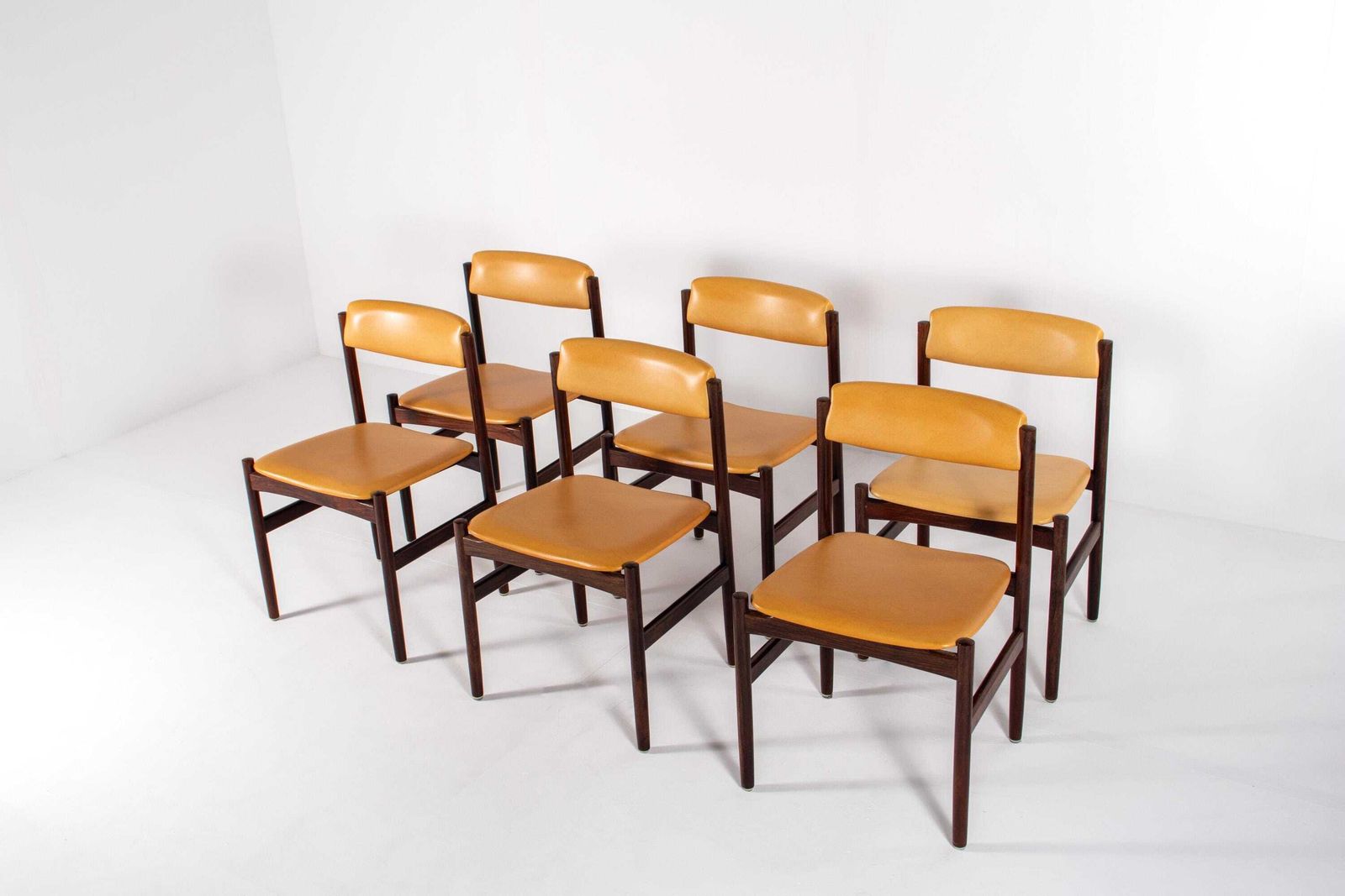 Set Of 6 Danish Mid Century Rosewood Dining Chairs With Yellow Skai, 1960s photo 2631.0
