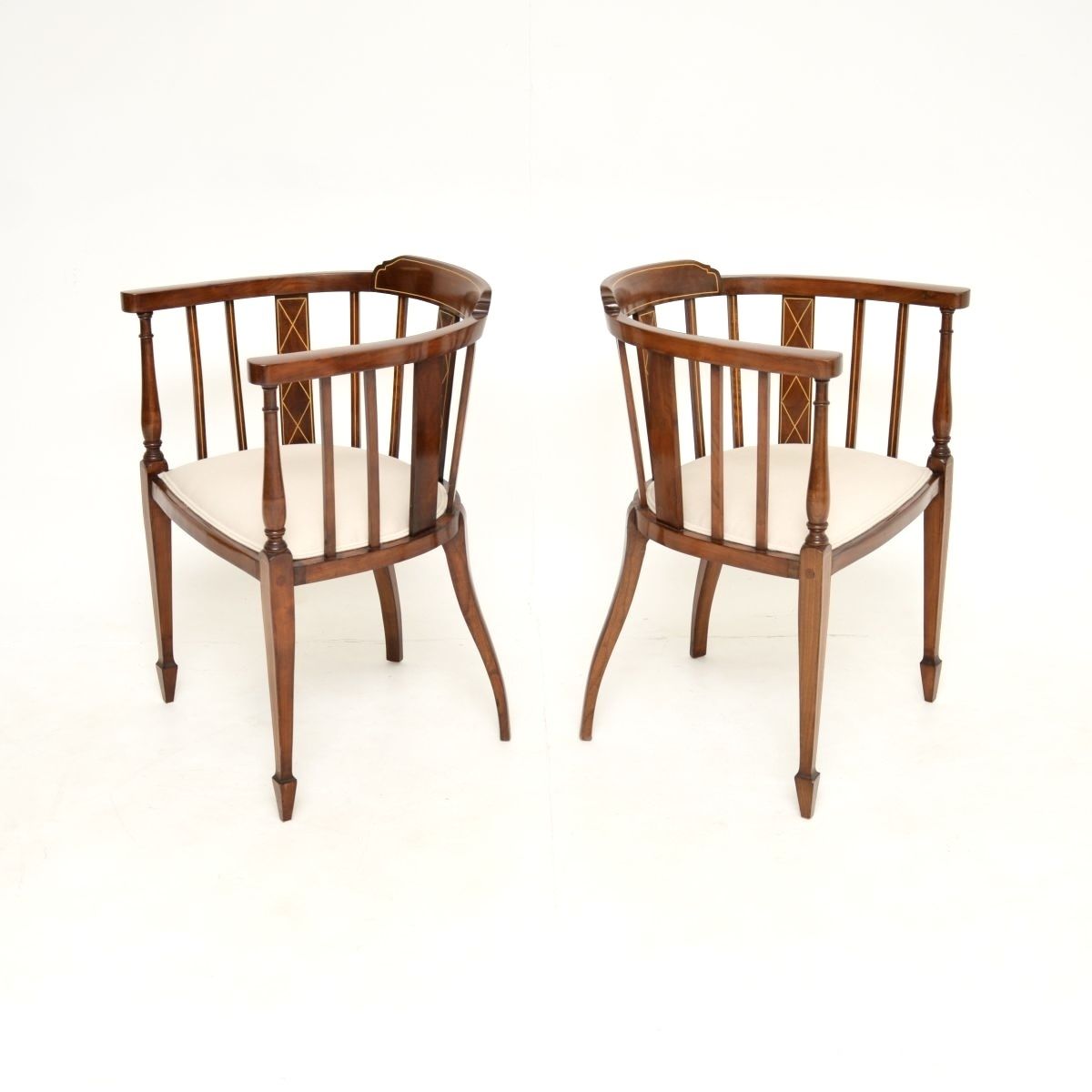 Pair Of Antique Edwardian Inlaid Walnut Armchairs photo for sale