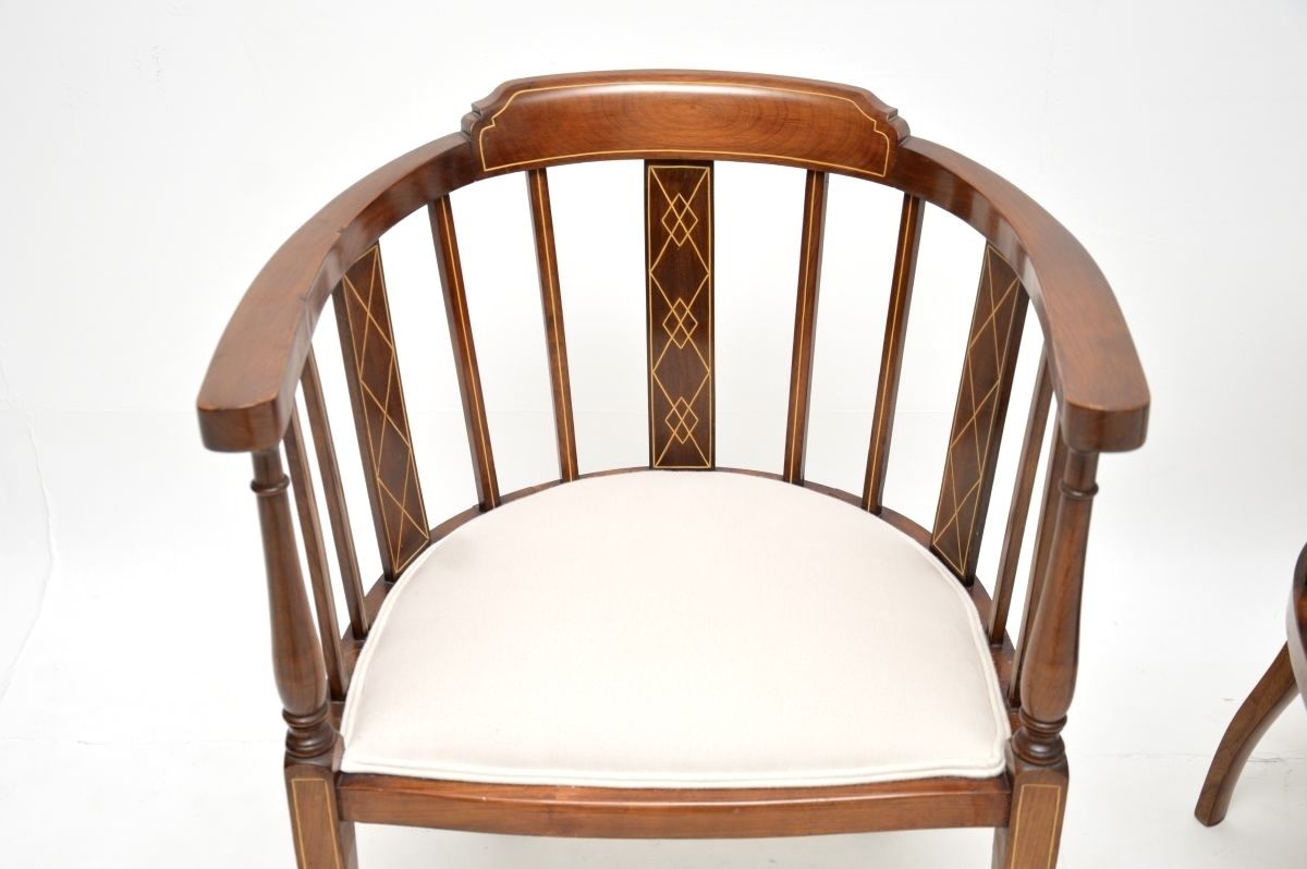 Pair Of Antique Edwardian Inlaid Walnut Armchairs photo Furniture
