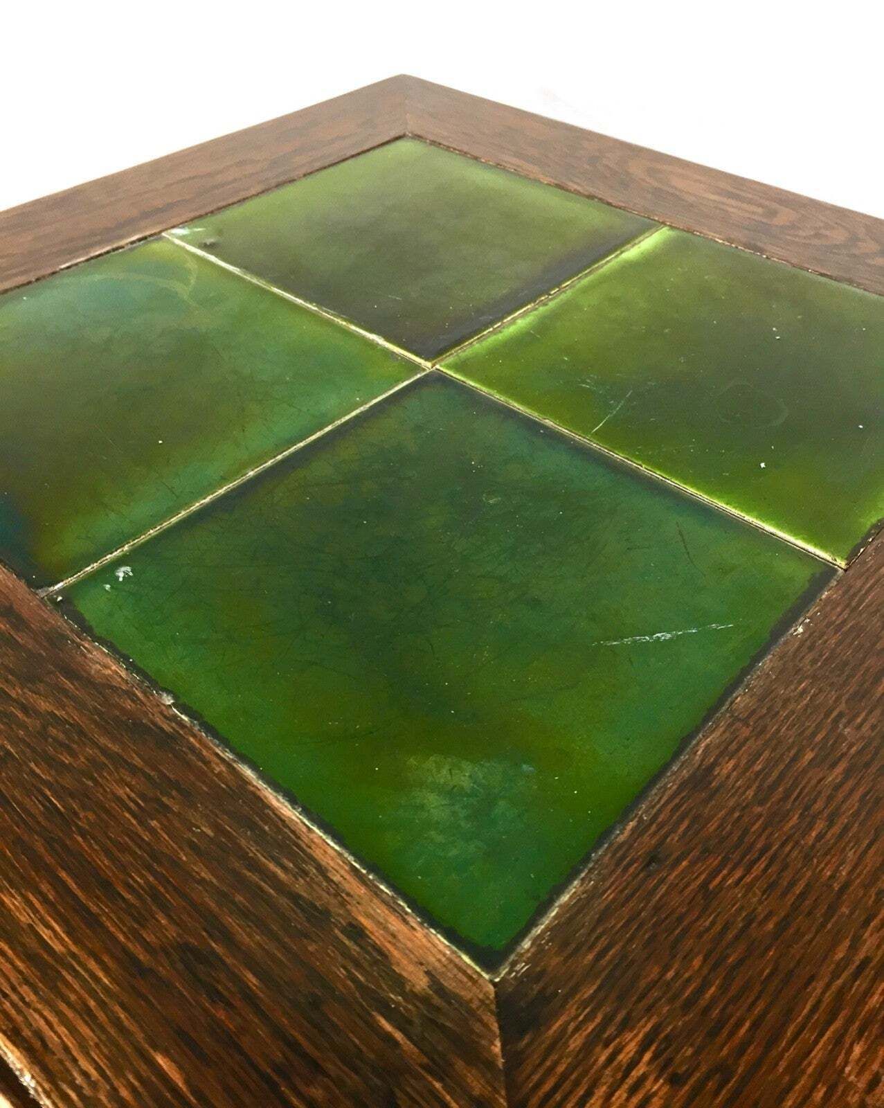 Antique Edwardian Arts And Crafts Oak Occasional / Lamp Table Green Tiles C.1910 photo 245.0