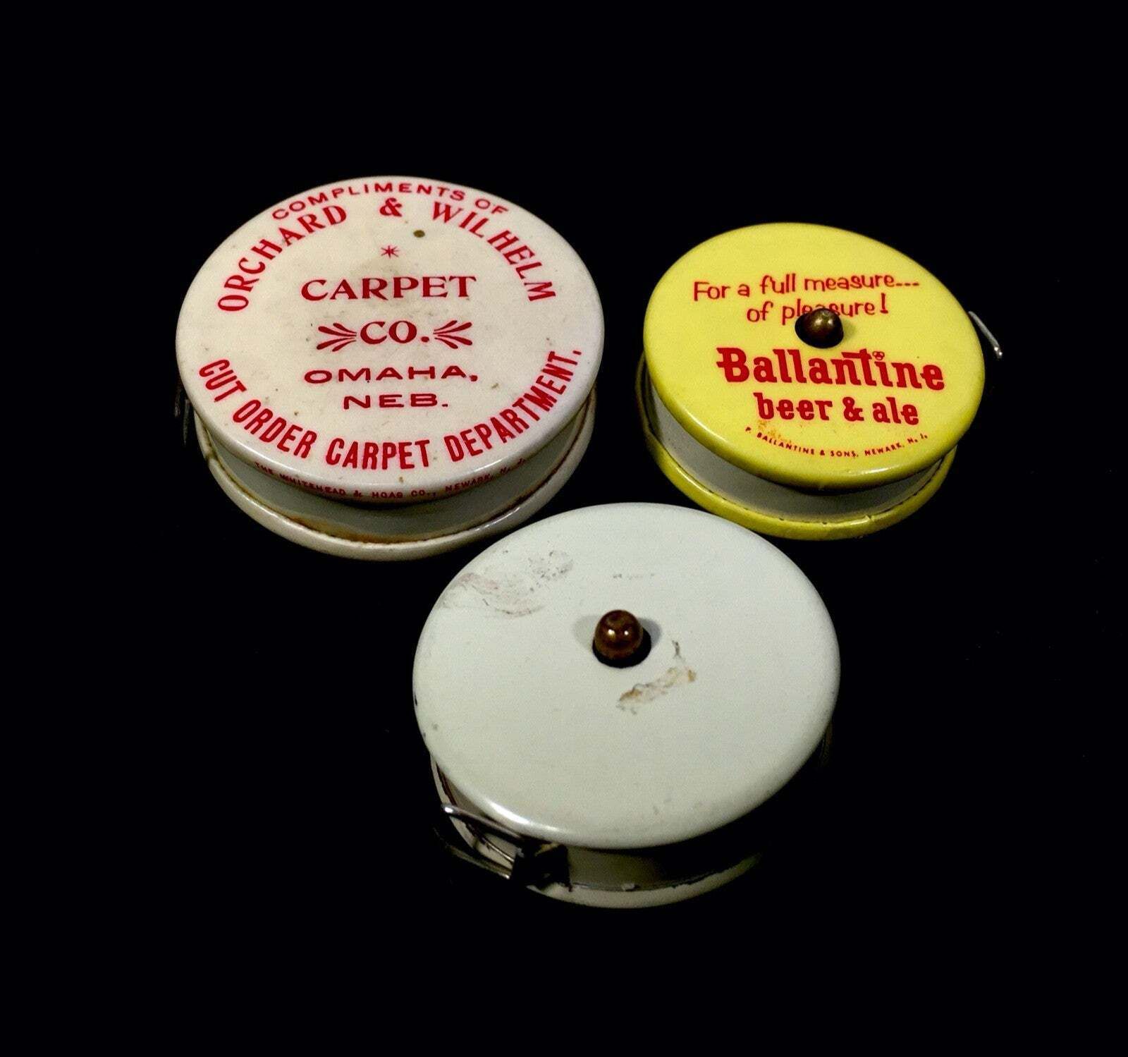 Antique Advertising Set Of 3 Miniature American Store Promotional Tape Measures photo Home Decor