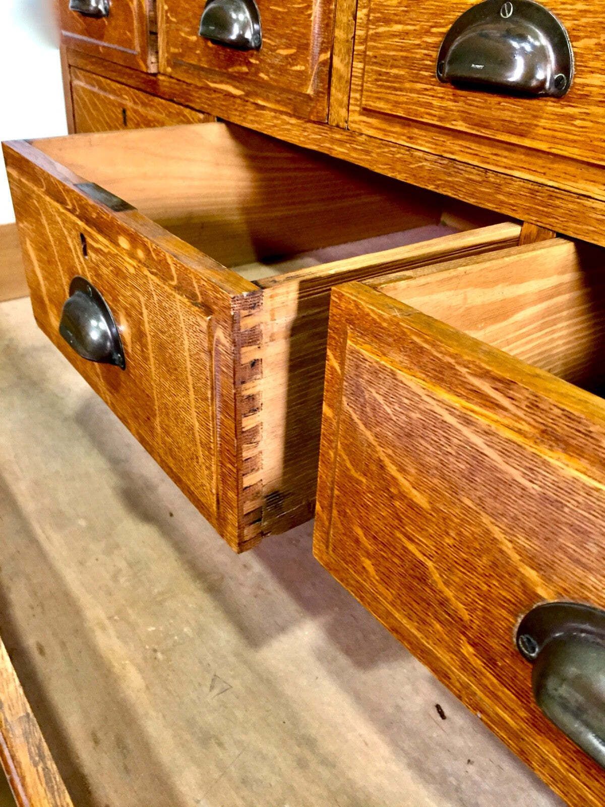 Antique Large Wooden Oak Haberdashery Filing Drawer Storage Cabinet Sideboard photo 1499.0