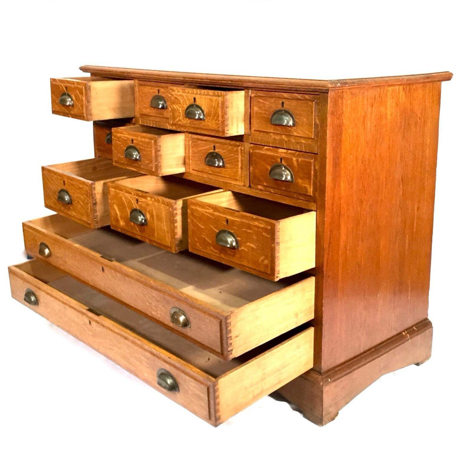 Antique Large Wooden Oak Haberdashery Filing Drawer Storage Cabinet Sideboard photo vintage