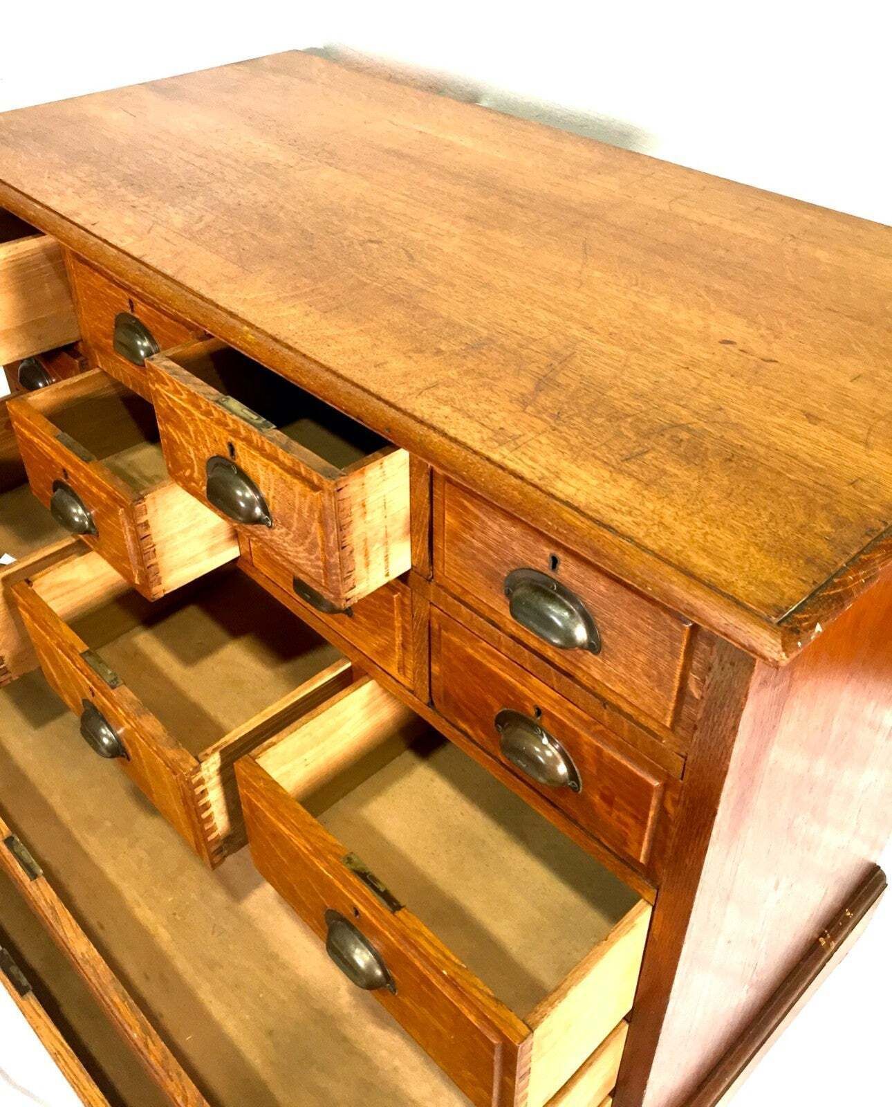 photo furniture Antique Large Wooden Oak Haberdashery Filing Drawer Storage Cabinet Sideboard
