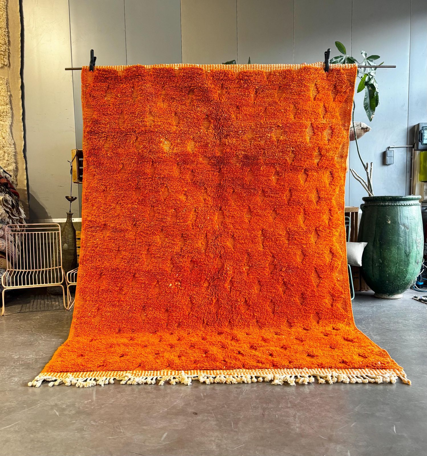 Handmade Moroccan Mrirt Rug – Burnt Orange Wool Rug 210x300 Cm – Modern Textured Carpet – Bold Abstract Design – Large Living Room Area Rug