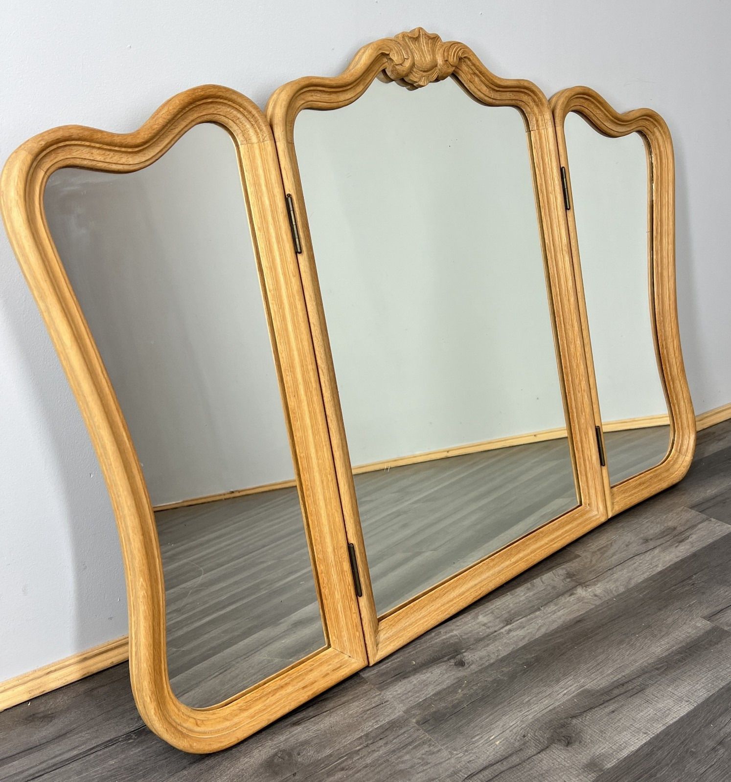 Mirror Vintage French Style Oak Triple Dressing Mirror Curved Frame Lot 4081