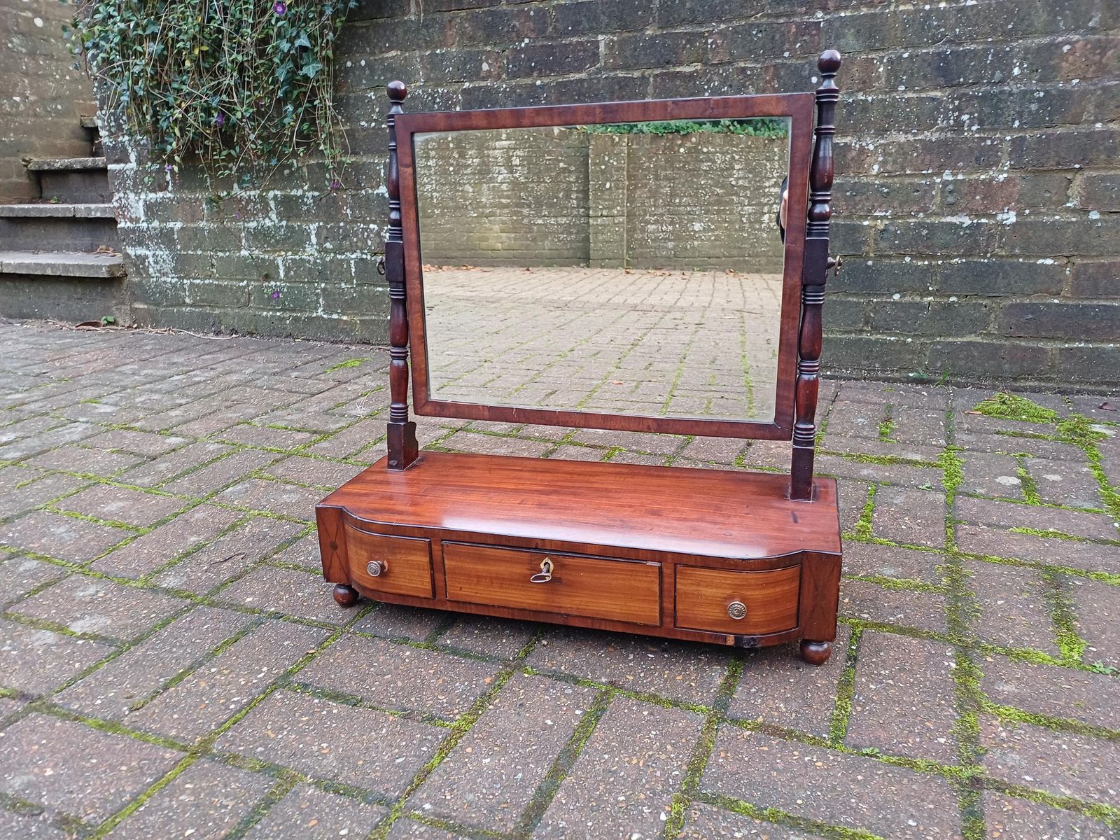 Beautifully Aged Antique 19th Century Mahogany Dressing Table Swing Mirror With Drawers Original Key Georgian Victorian