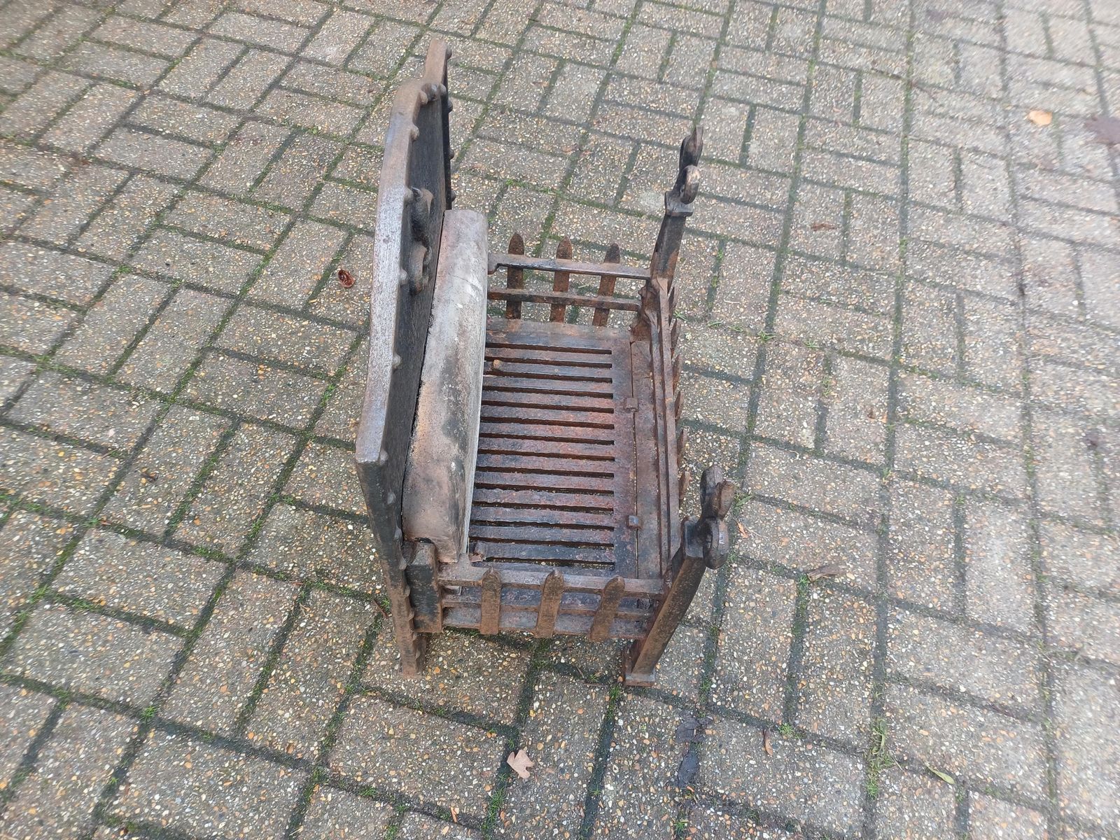 Large Heavy 1920s Cast Iron Fireplace Inset Heavy Antique Fire Basket Art Nouveau Style Original Patina Period Hearth photo Home Fixtures
