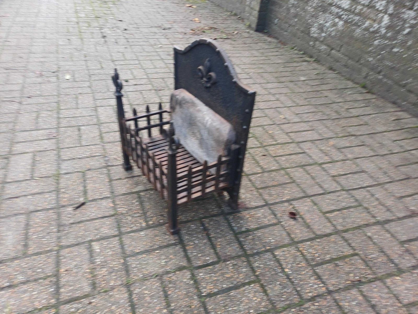 Large Heavy 1920s Cast Iron Fireplace Inset Heavy Antique Fire Basket Art Nouveau Style Original Patina Period Hearth photo 795.0