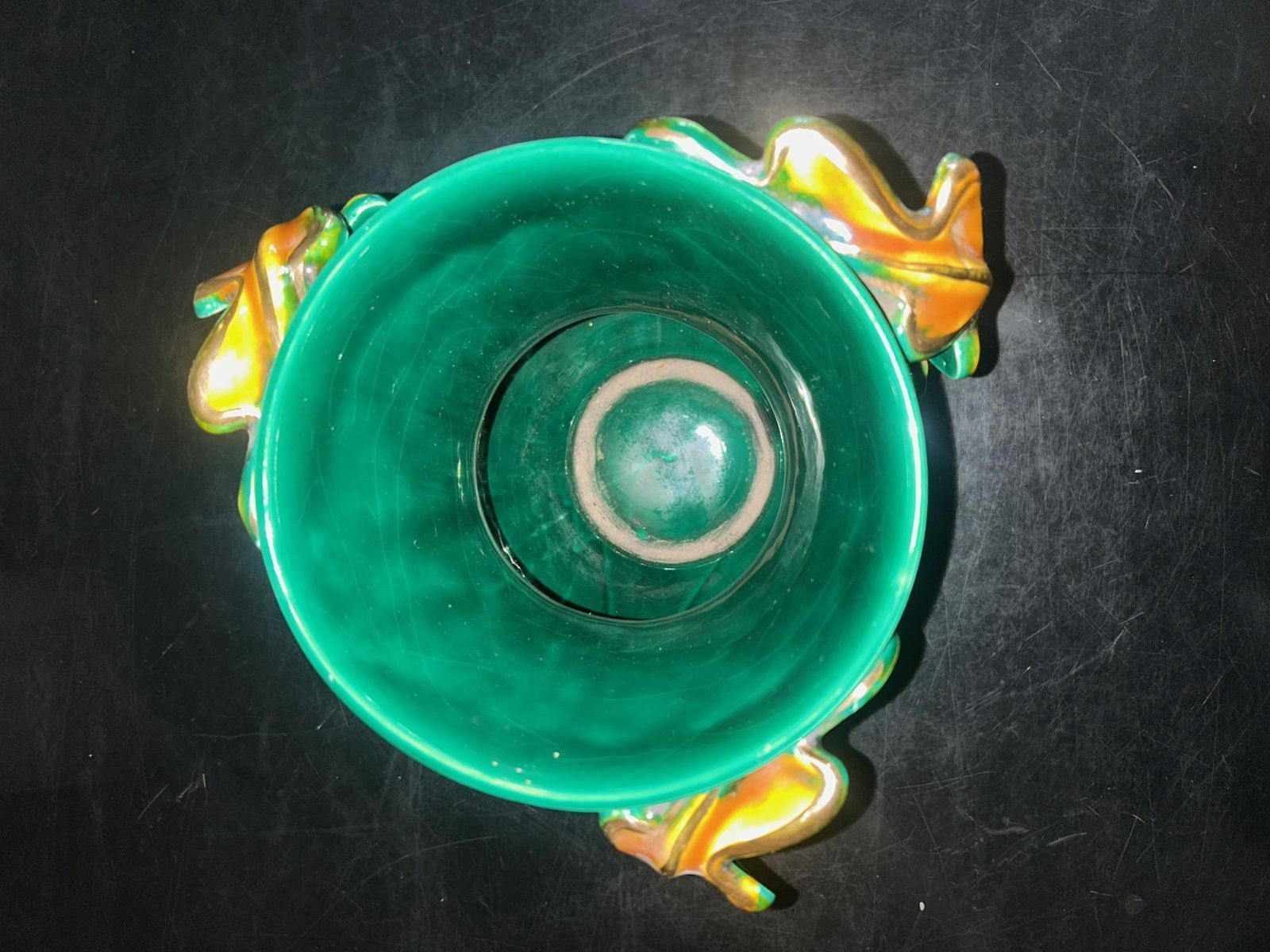 photo for sale Mid Century French Ceramic Vase, Greene & Greene, Gilt Handles, Circa 1950