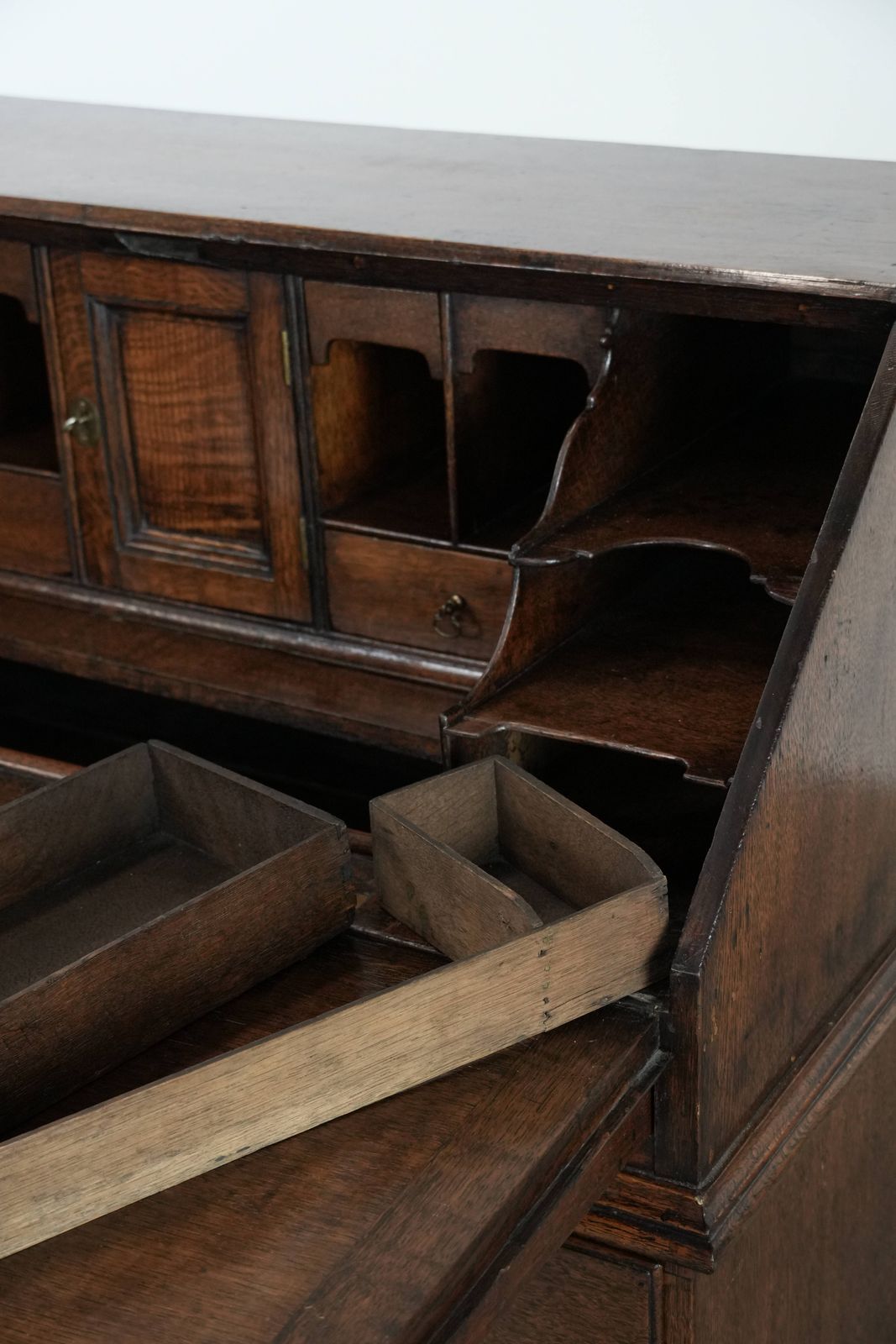 photo for sale Large Antique 18th Century English Oak Chest Of Drawers/Desk/Chest Of Drawers With Secret Compartments And A Stepped Interior