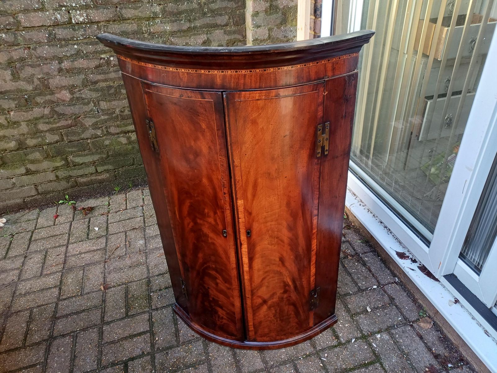 Superb Antique Curved Mahogany Corner Cupboard C.1820 50 Solid Oak Inlay & Marquetry Original Key Some Repairs Free Hand Delivery photo Furniture