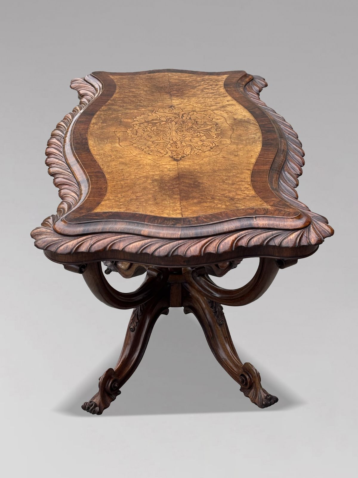 Mid 19th Century Victorian Period Burr Walnut Carved Centre Table photo 5800.0