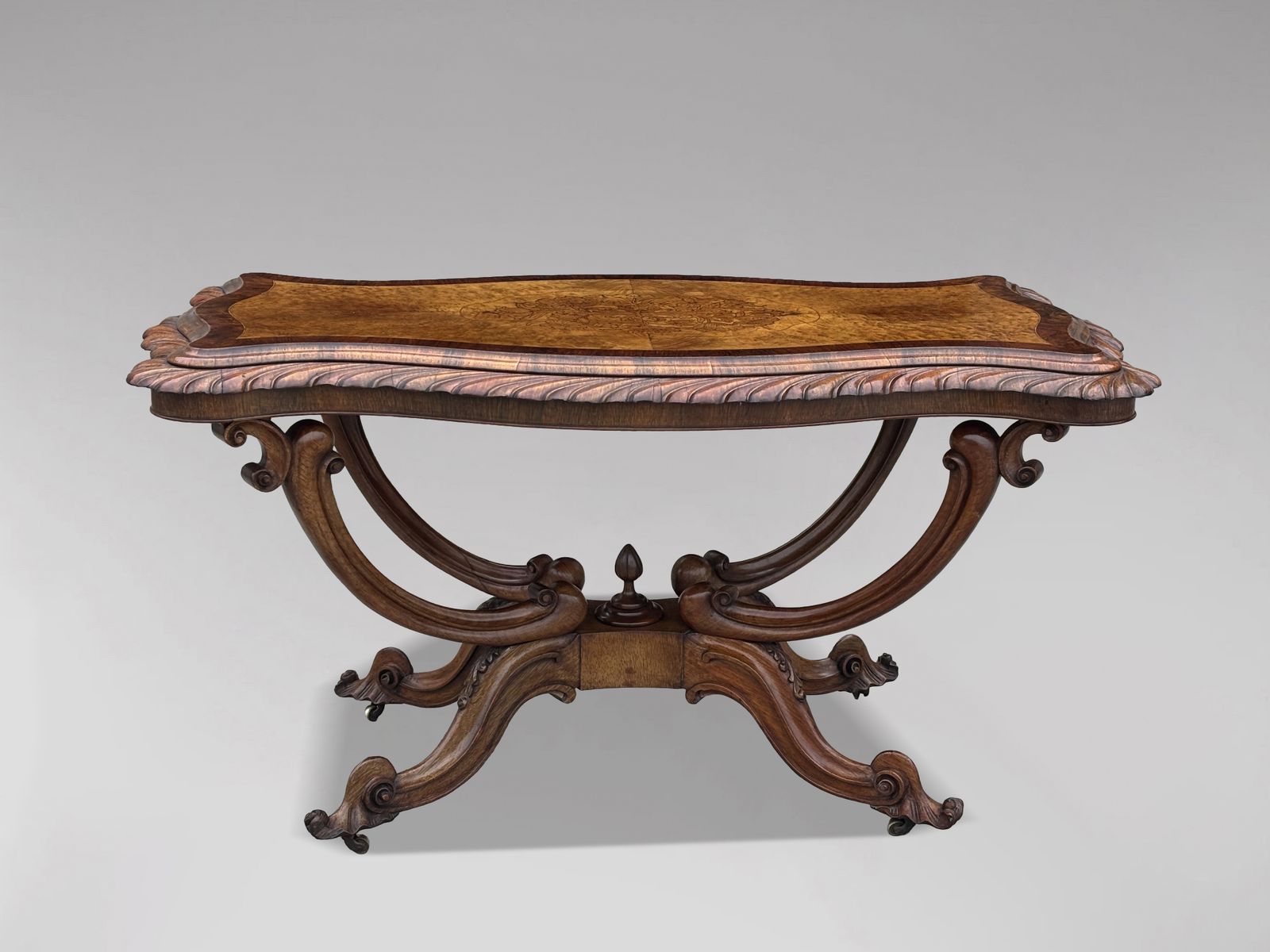 Furniture Mid 19th Century Victorian Period Burr Walnut Carved Centre Table photo