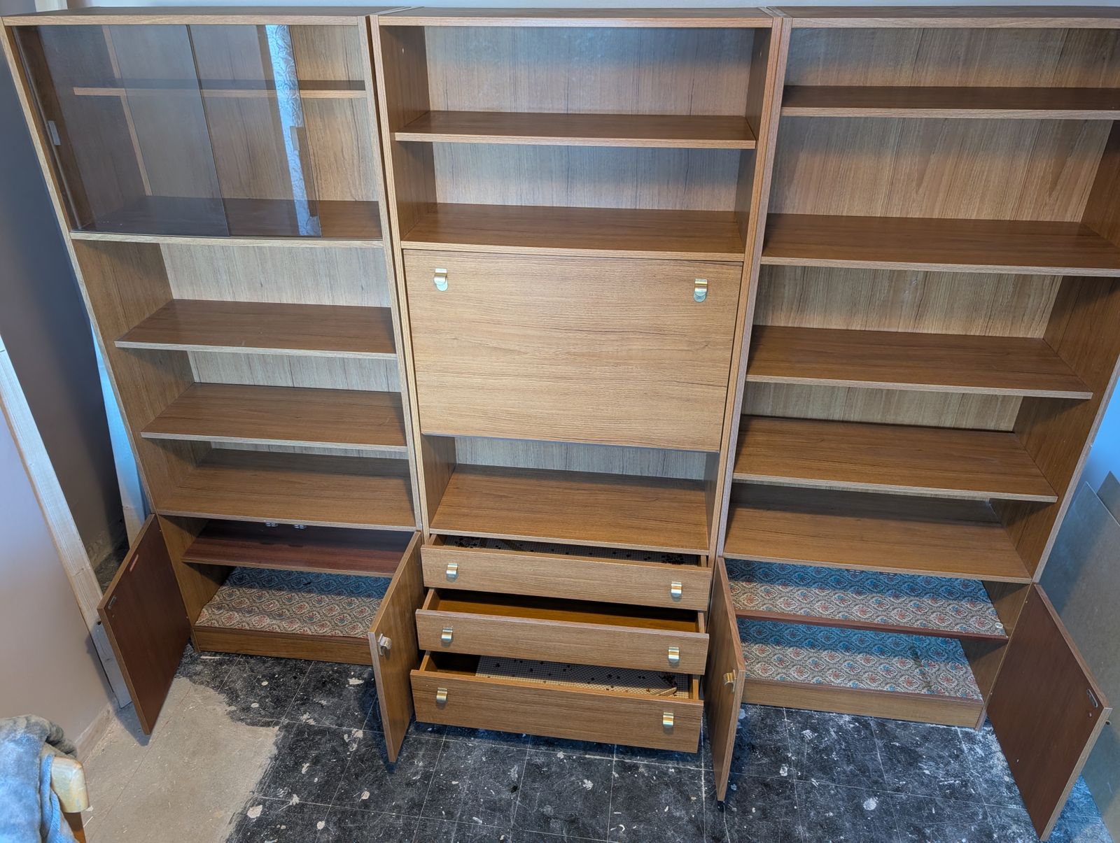 Vintage Mid Century Schreiber Teak Dining Room Wall Unit photo furniture