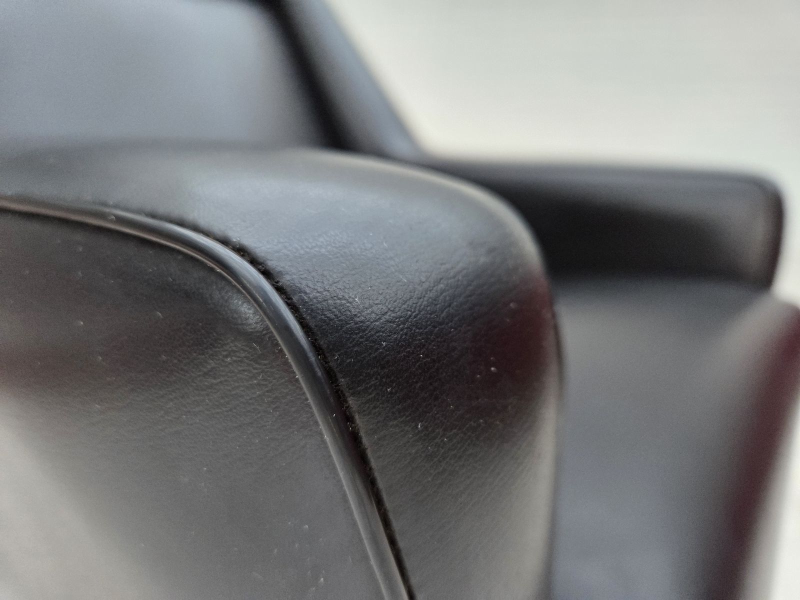 1970s, Danish Highback Armchair, Black Artificial Leather, Teak Wood Legs. photo vintage