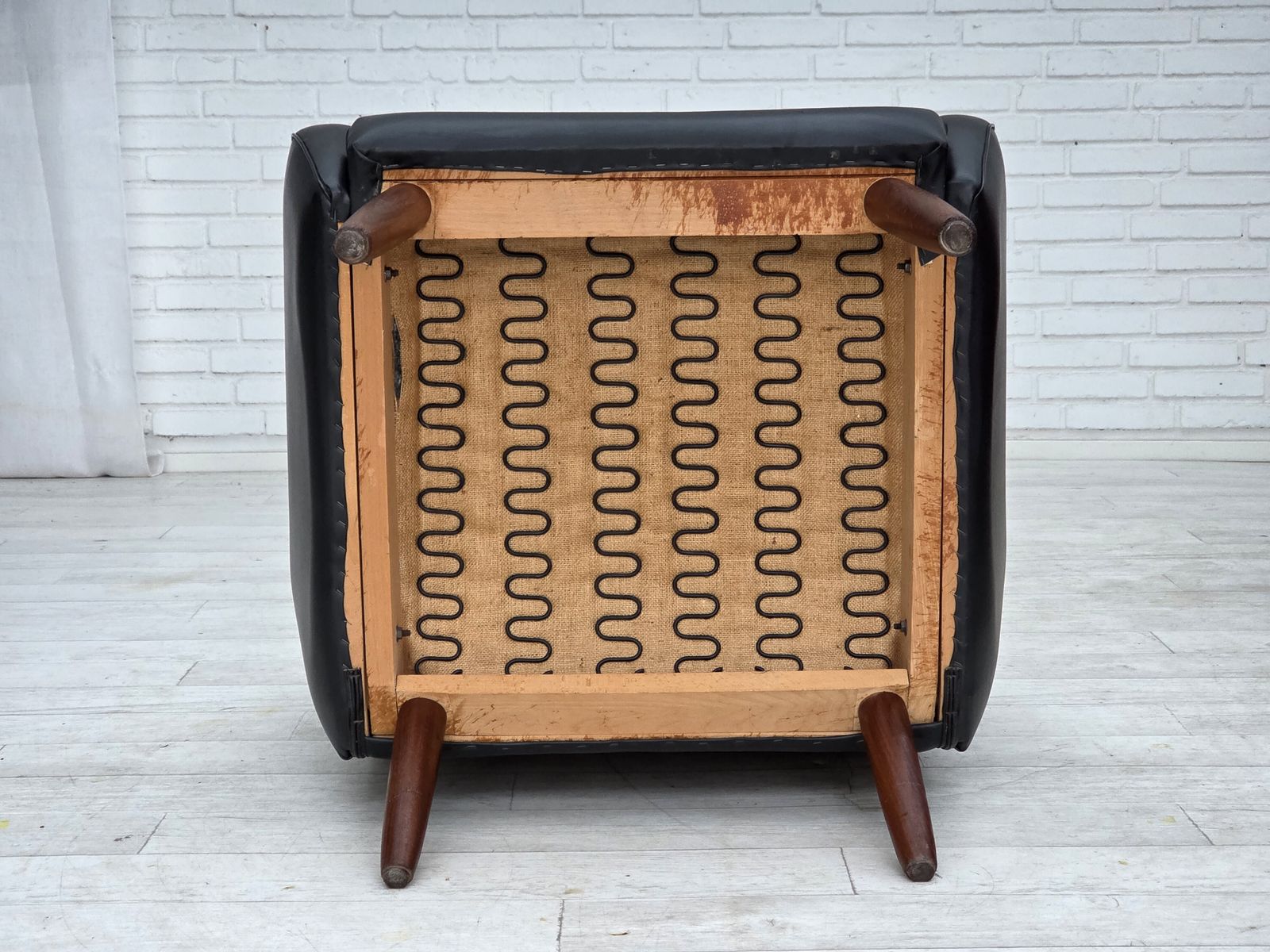 1190.0 1970s, Danish Highback Armchair, Black Artificial Leather, Teak Wood Legs. photo