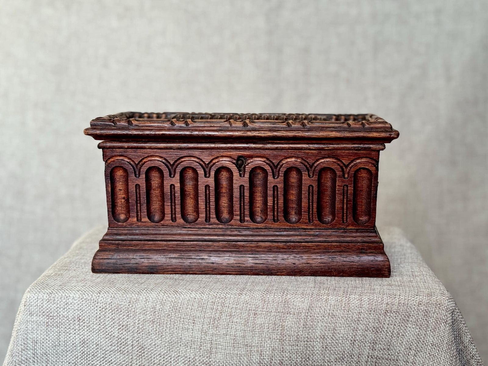 Antique Carved Wooden Jewellery Chest With Key | Gothic Revival Trinket Box | Large Decorative Wood Box | Architectural Carved Detail photo Home Decor
