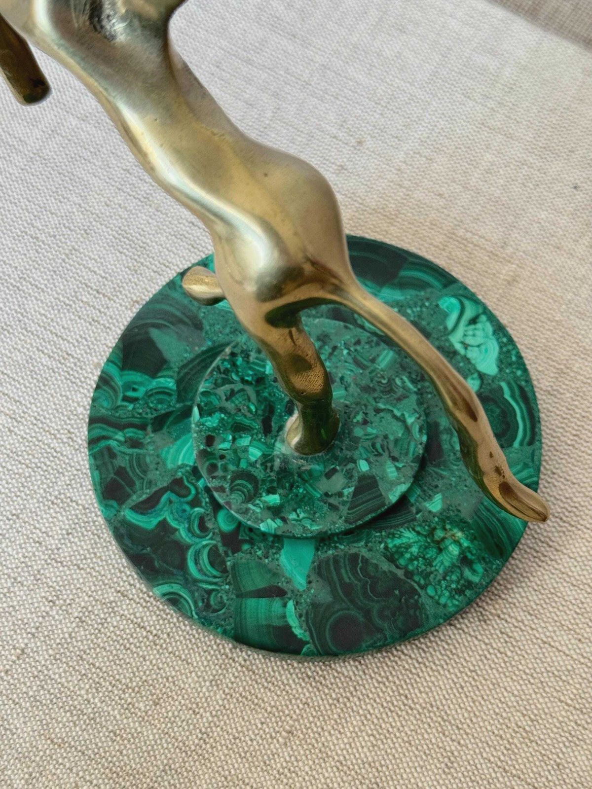Vintage Hagenauer Style Brass Horse Sculpture On Malachite Base | Modernist Brass Figurine | Mid Century Horse Sculpture photo Art