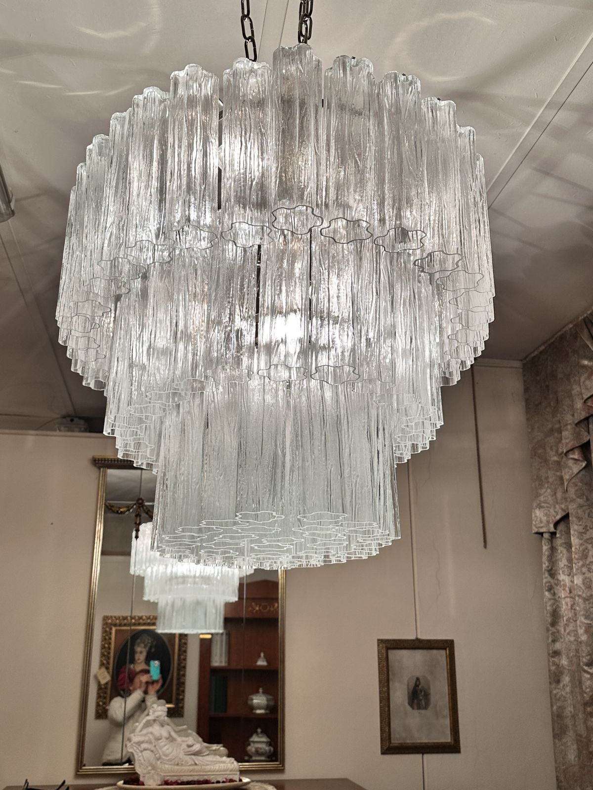 Contemporary Oval Transparent “Tronchi” Murano Glass Chandelier In Venini Style. photo Lighting