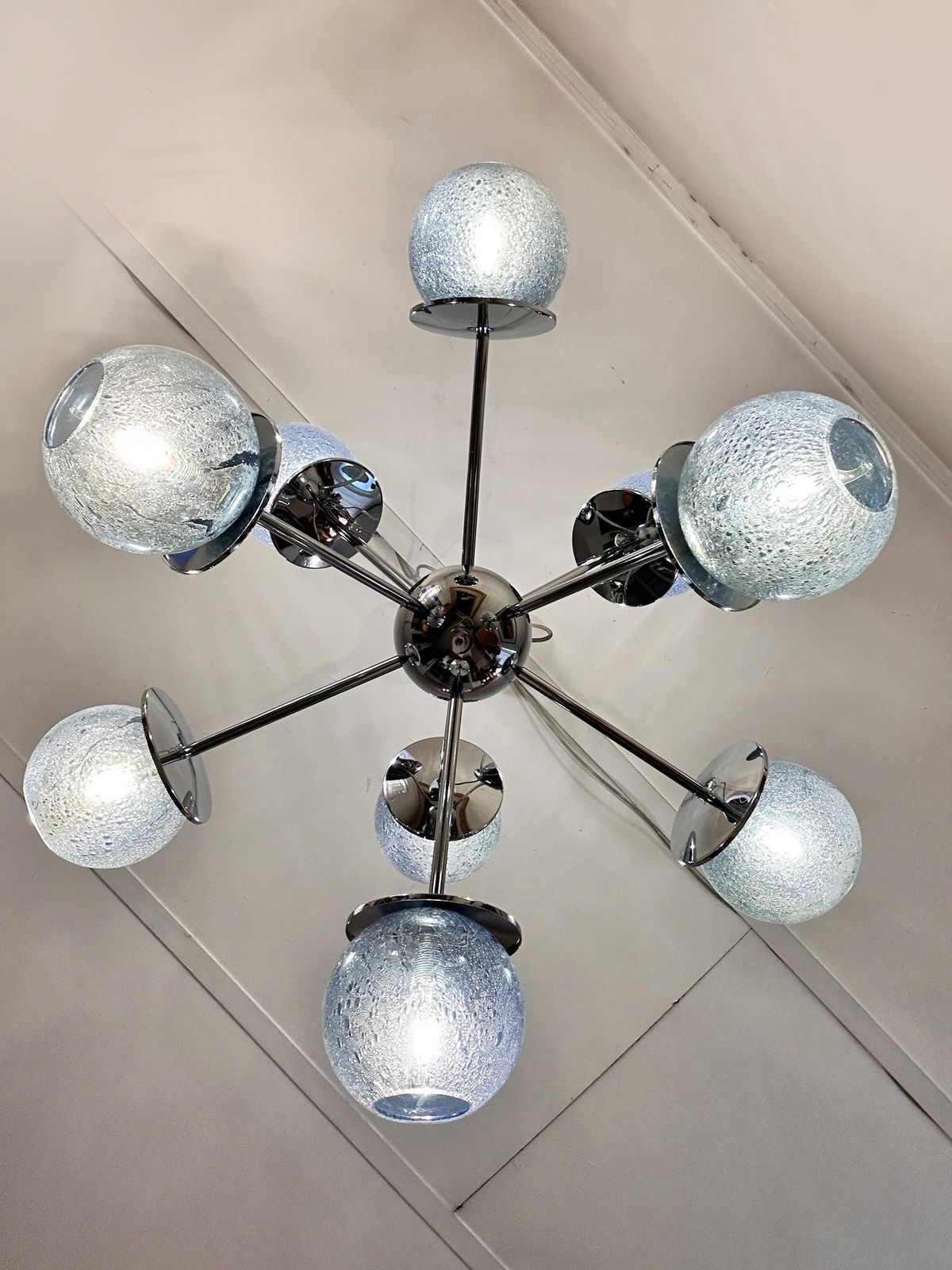 Mid Century Modern Sputnik "Pulegoso" Blue Murano Glass Chandelier photo furniture