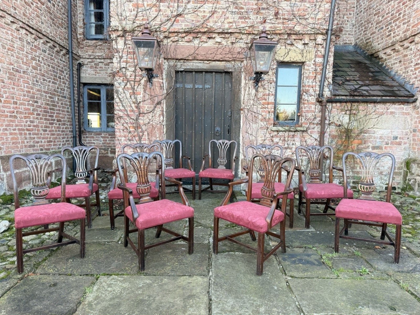Chippendale Vintage Chairs Elbow Armchairs Diner Chairs X 12 Restoration 20th C
