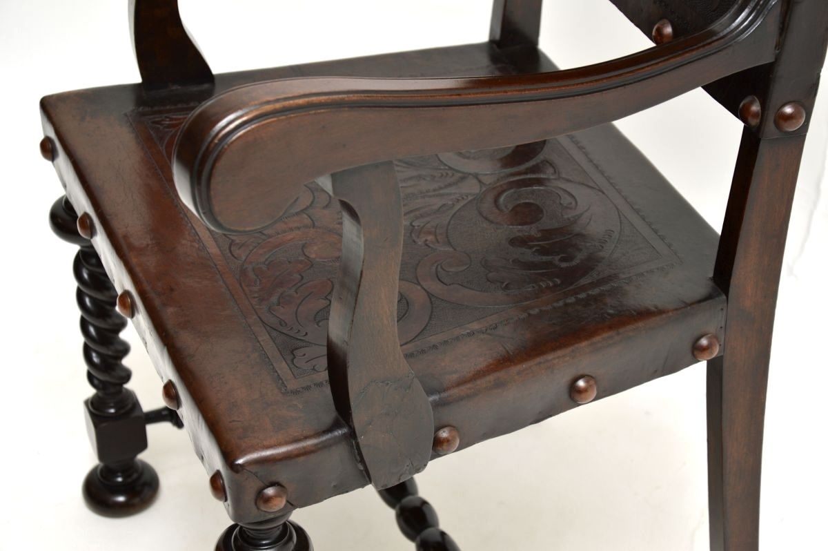 photo furniture Set Of Six Antique Portuguese Embossed Leather And Walnut Dining Chairs