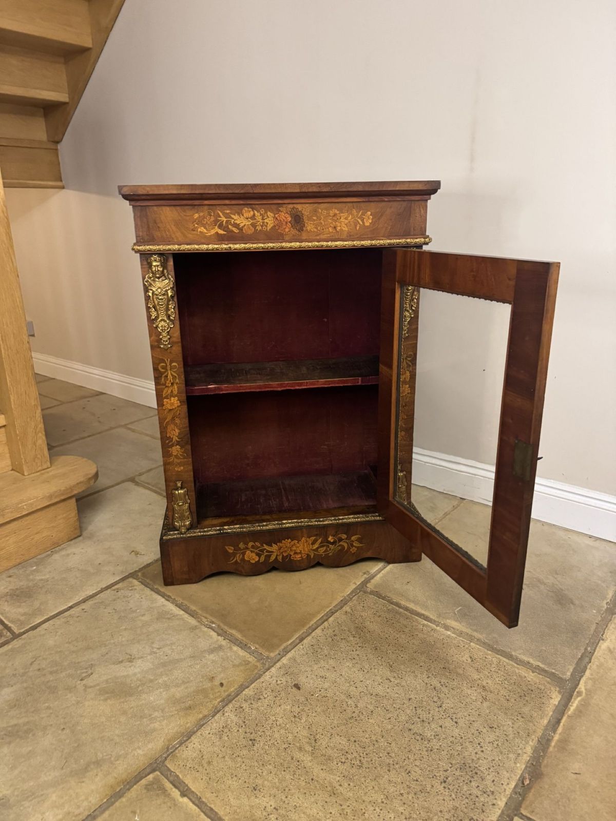 Furniture Fantastic Quality Antique Walnut Marquetry Inlaid Pier Cabinet photo