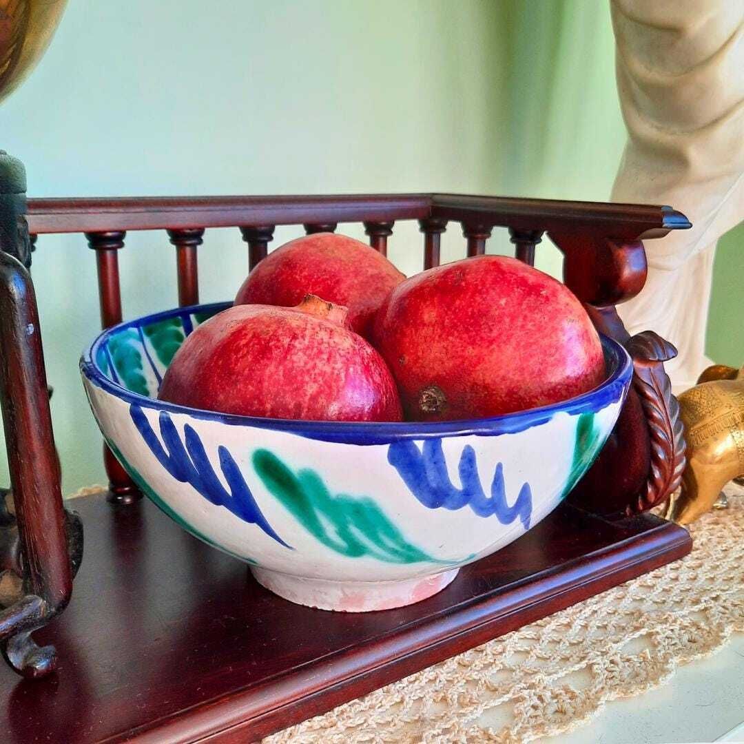 Spanish Pottery Hand Painted Wall Plate Or Bowl Lebrillo Made In Granada Spain Can Be Hanged photo for sale