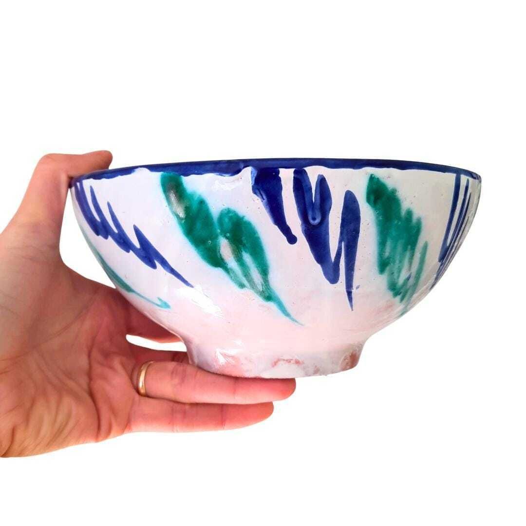 Spanish Pottery Hand Painted Wall Plate Or Bowl Lebrillo Made In Granada Spain Can Be Hanged photo vinterior