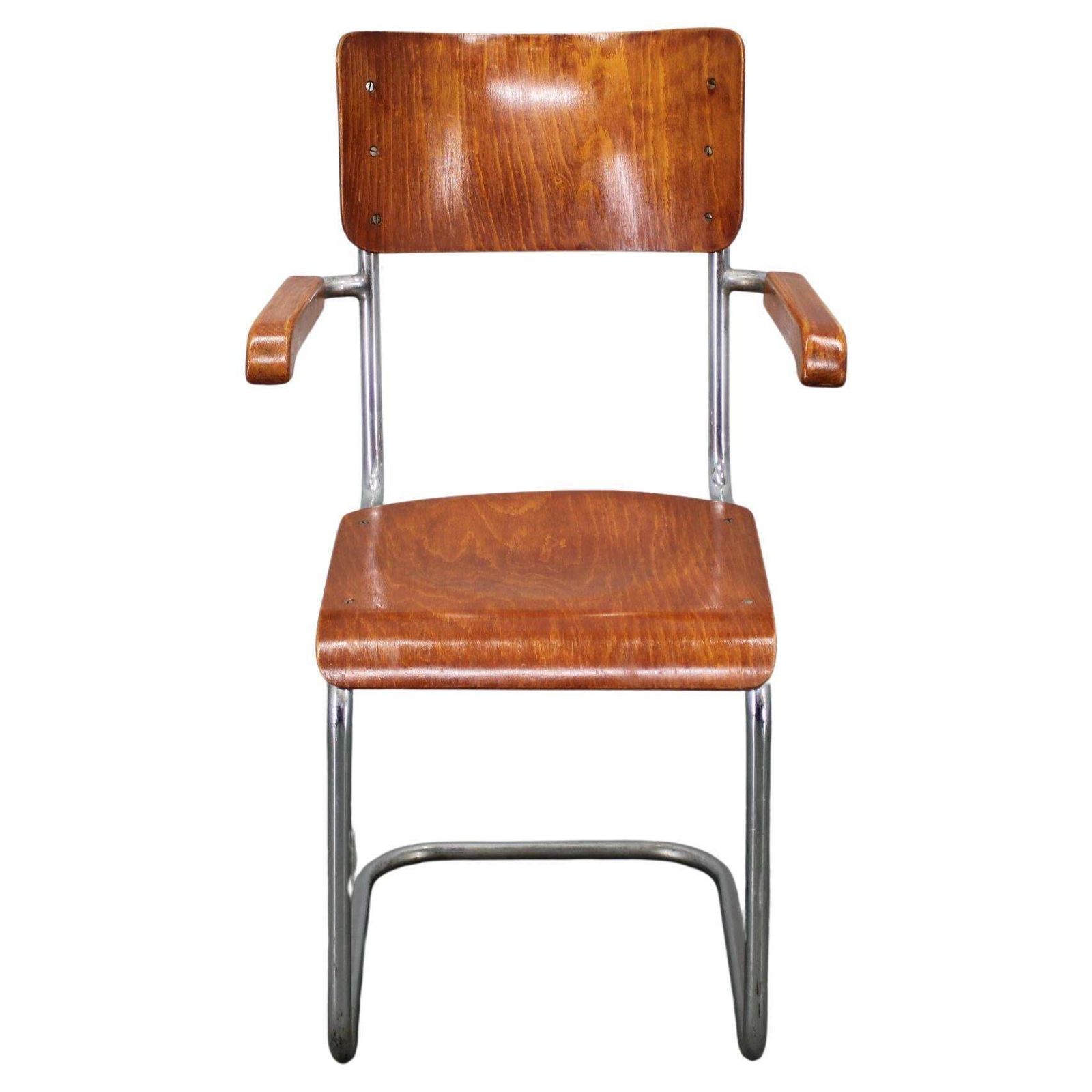Bauhaus Cantilever Fauteuil In Verchroomd Buisstaal En Beukenhout, Jaren 1930
